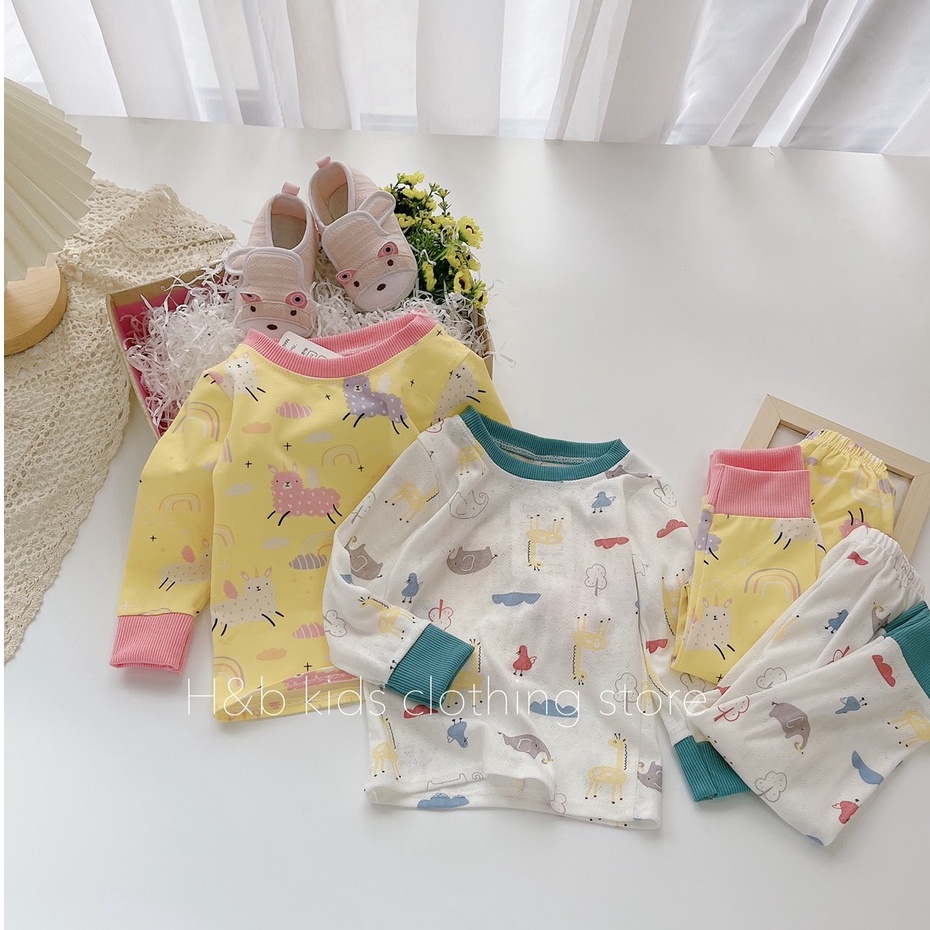 Bộ Dài Tay Chất Cotton Họa Tiết Siêu Cưng Cho Bé Gái Mặc Điều Hòa, Thu Đông