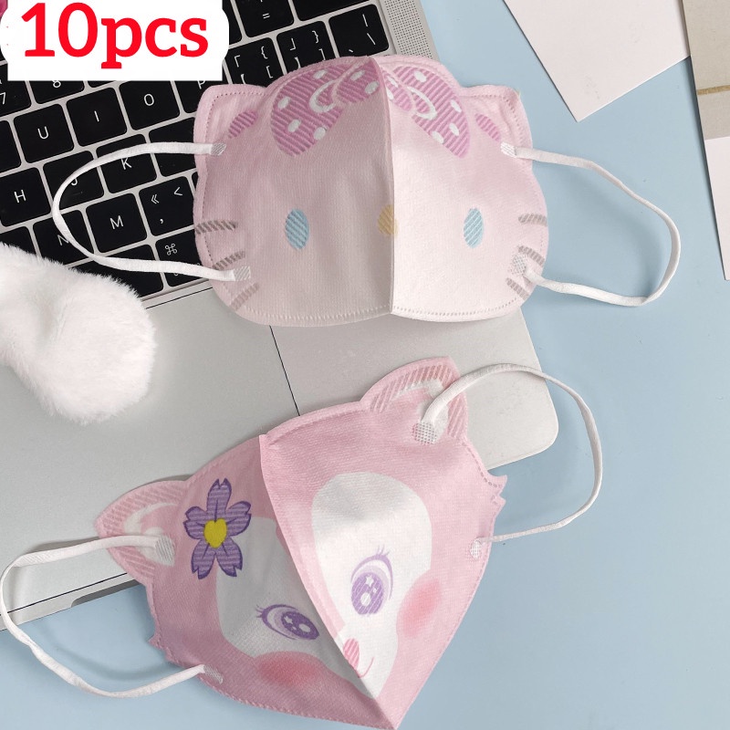 Cá Tuyết 10 Cái/gói Hoạt Hình Nhật Bản Facemasks Dễ Thương Sanrio Kuromi Kid Mặt Nạ Hello Kitty Giai Điệu Khẩu Trang Có 3 Lớp Bảo Vệ trẻ Em Mặt Nạ 4-12 Tuổi Sinh Viên Mặt Nạ