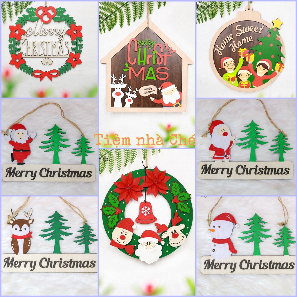 Bảng gỗ treo tường, bảng gỗ treo cửa phòng chủ đề Noel, Giáng Sinh, tặng đinh 3 chân hoặc móc dán tường.