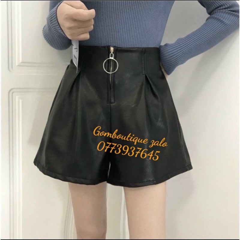 Quần short da dây kéo tròn , Quần shorts da lưng cao dây khóa kéo phía sau lưng thun phối đồ phong cách hàn quốc🏝P88