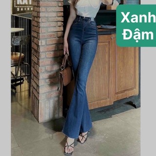 QUẦN ỐNG LOE DÁNG DÀI LAI TUA - chất jeans dày mềm- (hình thật)