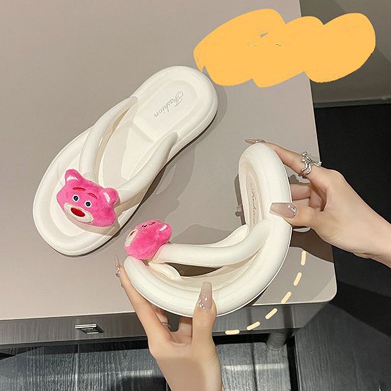 Dép Xỏ Ngón Đi Biển Chống Trượt Chống Mòn Hình Gấu Dâu Tây Dễ Thương Phong Cách Hàn Quốc Cho Nữ