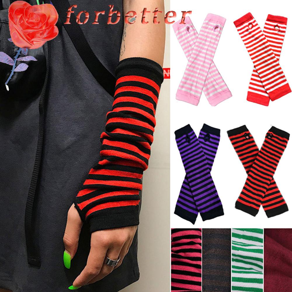 Găng tay dệt kim hở ngón dáng dài kẻ sọc nhiều màu tùy chọn giữ ấm thoải mái