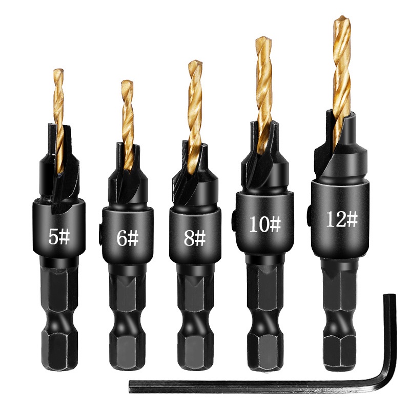 Bộ 5 mũi khoan âm vít gỗ chuôi lục giác 5 đến 12mm