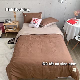 Bộ chăn ga gối REE Bedding CTC110 Cotton TC Nâu phối beige đủ size giường nệm