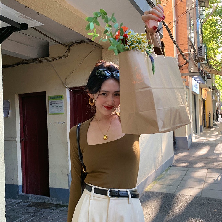 Hàng Có Sẵn!F &amp; X Áo Dệt Kim Sáp Mềm Ôm Dáng Cổ Vuông Thời Trang Thu Đông Pháp Cho Nữ