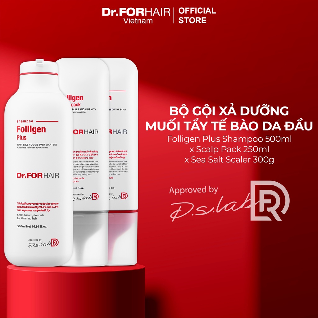 Bộ gội xả dưỡng tóc và tẩy tế bào chết da đầu giúp giảm rụng tóc, hỗ trợ mọc tóc và giảm gàu của Dr.FORHAIR