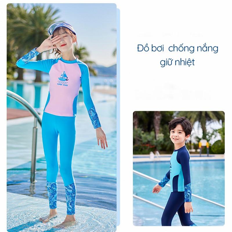 Đồ bơi trẻ em, đồ bơi bé gái, đồ bơi bé trai | tay dài quần dài chống nắng có size lớn 40kg