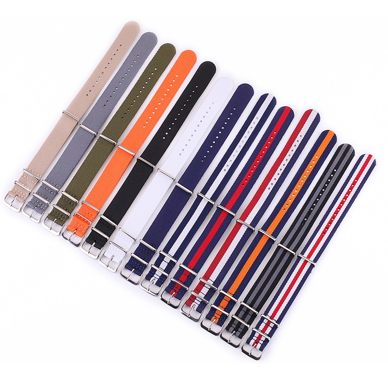 Dây Đeo Tay Thay Thế Bằng Nylon Có Khóa Thép Cho Đồng Hồ NATO 14mm 16mm 18mm 20mm 22mm