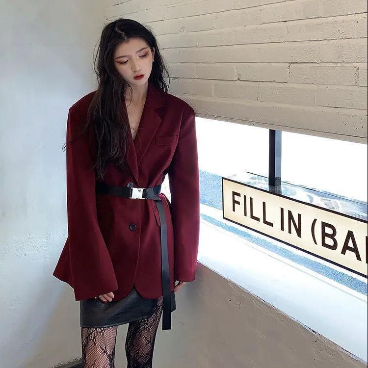blazer nữ bigsize dày áo khoác hàn quốc Áo Khoác Vest Màu Đen / Đỏ Rượu Vang Phong Cách Đường Phố Thời Trang Cao Cấp 2022 Cho Nữ