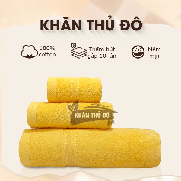 Khăn Tắm Gội Đầu Lau Mặt Thủ Đô 100% Cotton Thấm Hút Không Ra Màu, Dùng Cho Gia Đình, Spa và Khách Sạn