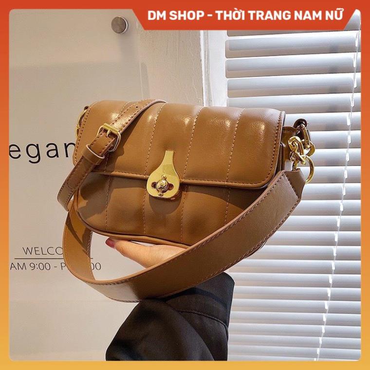 Túi xách kẹp nách khóa xoay hình giọt nước , Túi sách đeo vai da trơn màu đen trắng nâu phong cách thời trang Dm Shop