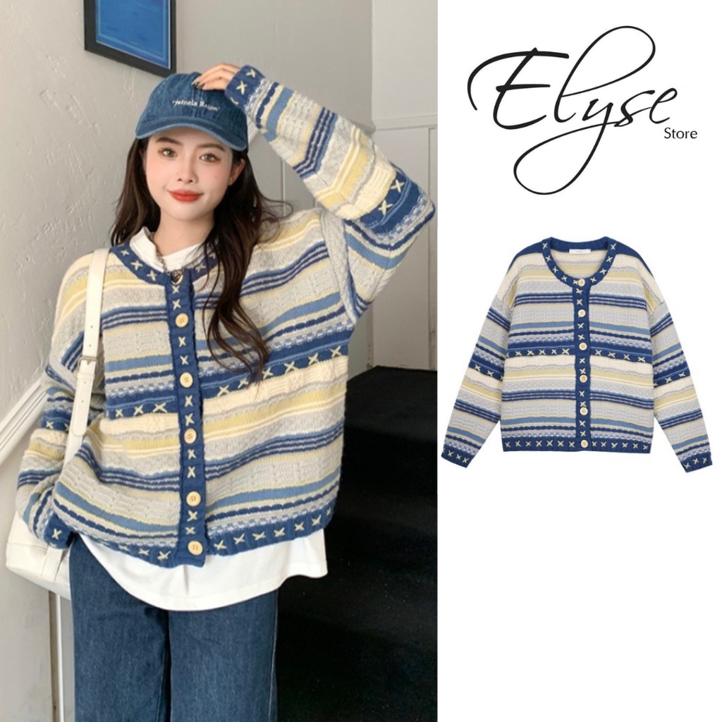 Áo Cardigan len Áo khoác cadigan nữ thổ cẩm kẻ sọc kiểu Hàn Quốc Ulzzang basic phong cách thời trang mới nhất N-30