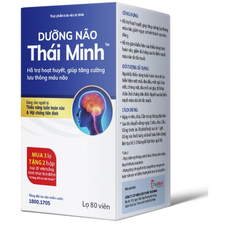 Dưỡng Não Thái Minh Lọ 80 viên - Hỗ trợ hoạt huyết, giúp tăng cường lưu thông máu não- Mua 3 tặng 2