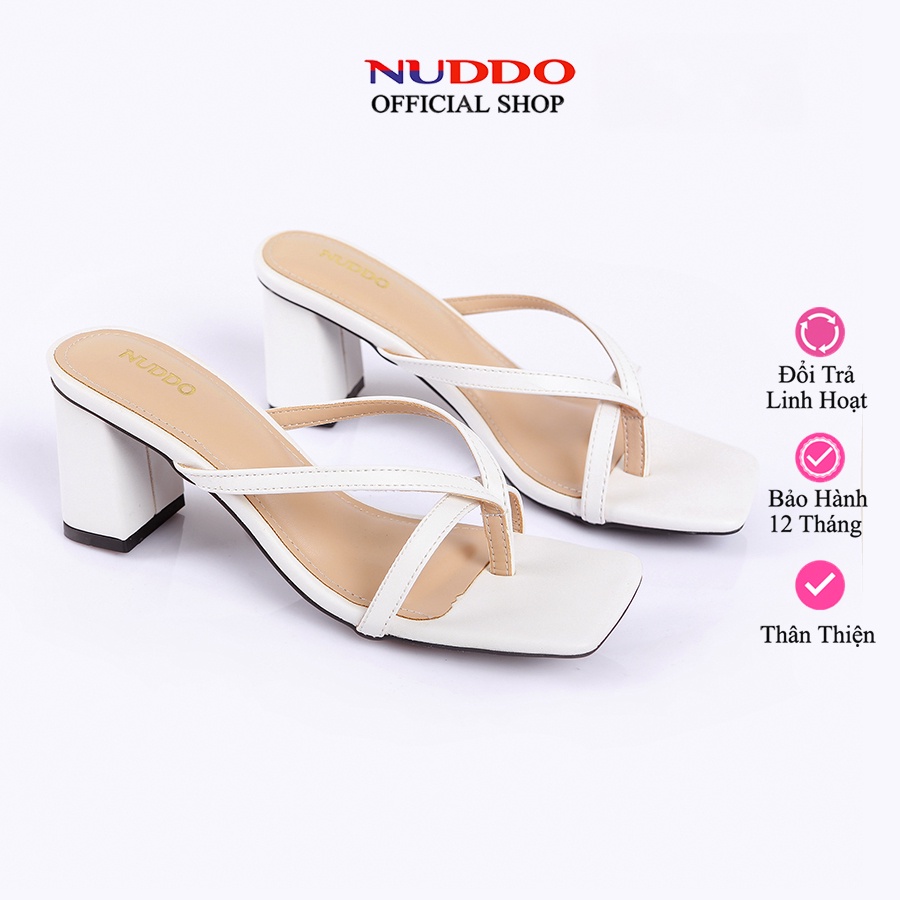 Dép xỏ ngón kiểu nữ cao gót 7 phân dây mảnh kiểu sandal gót vuông thời trang Nuddo _NX01