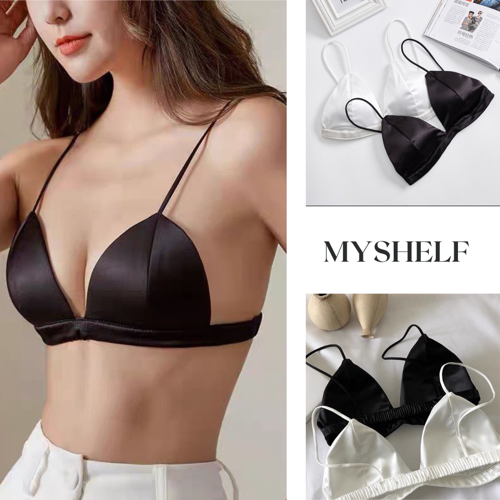 M28. Áo bra lụa satin nữ không gọng, áo ngực đệm mỏng chun lưng siêu hot (có sẵn - miễn ship)