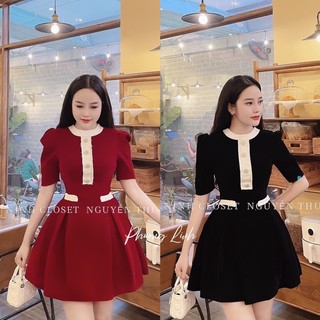 Váy nhung viền dạ khuy ngọc siêu xinh