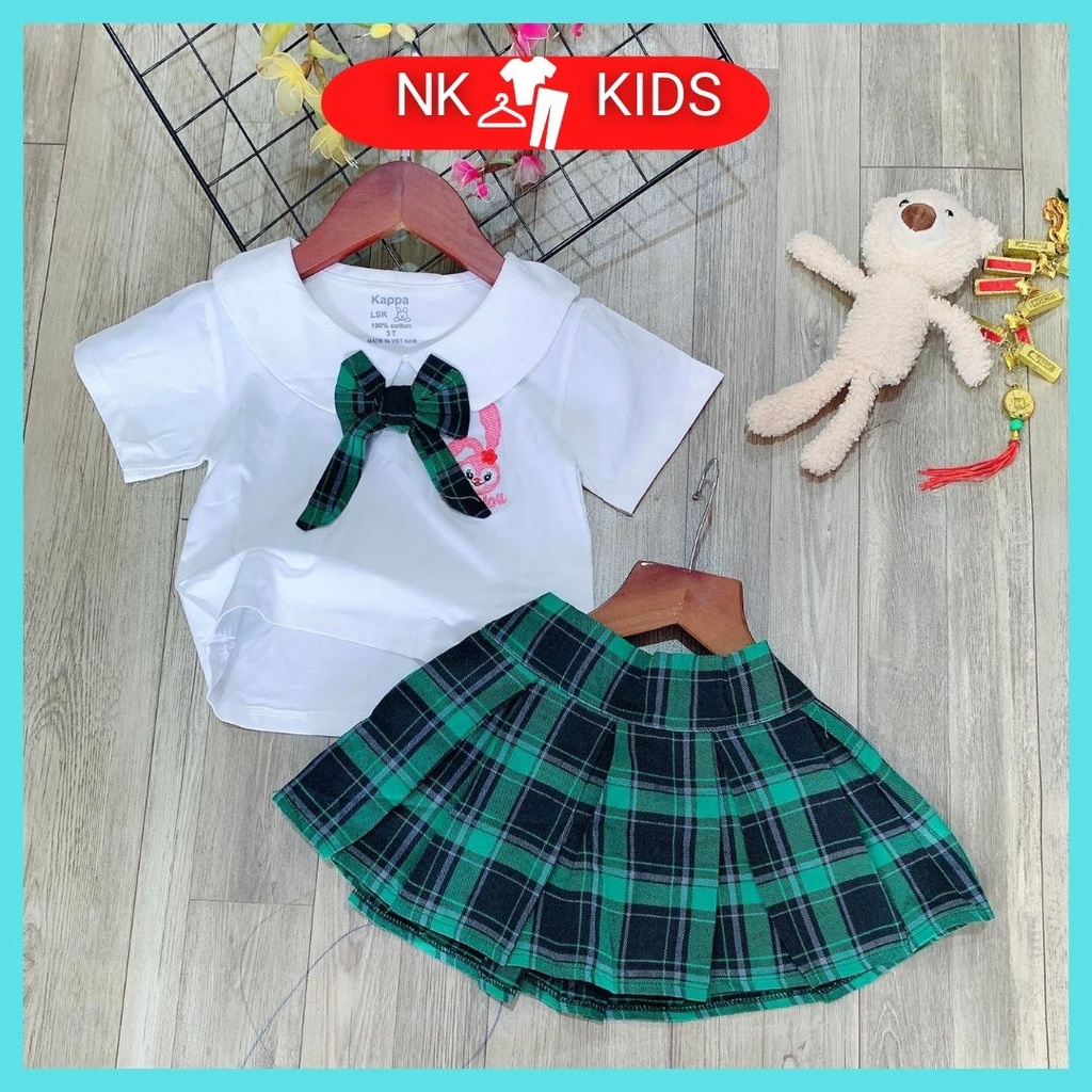 Set áo thun kết hợp với chân váy kẻ sọc cho bé gái từ 10- 35kg NK FASHION KIDS