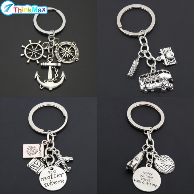 Hàng Có Sẵn 1 Móc Khóa Mặt Hình La Bàn Big Ben No Matter Where Plane Charms Với Trái Đất Trang Sức Du Lịch Dành Cho Nam