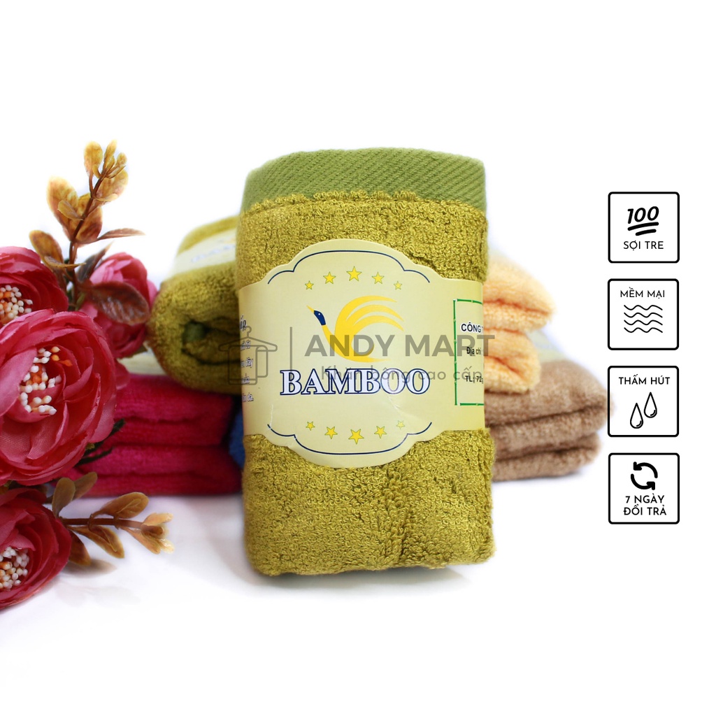 Khăn mặt sợi tre BAMBOO cao cấp mềm mại, thấm hút tốt, kháng khuẩn, khử mùi 30x50cm Andy Mart KM09