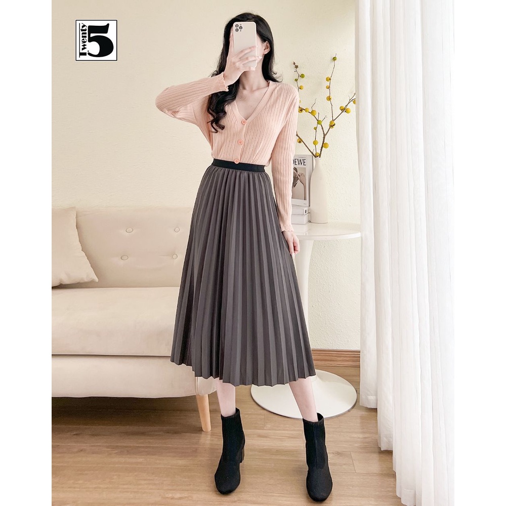 Chân váy nữ xếp ly dáng dài midi lưng thun nhiều màu Twentyfive Fashion 3678M