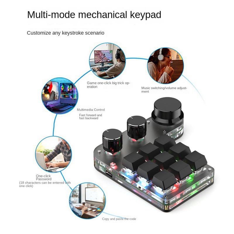 Bàn Phím Macro Chơi Game 3 Nút Có Đèn Nền Màu Đen RGB Kết Nối Bluetooth