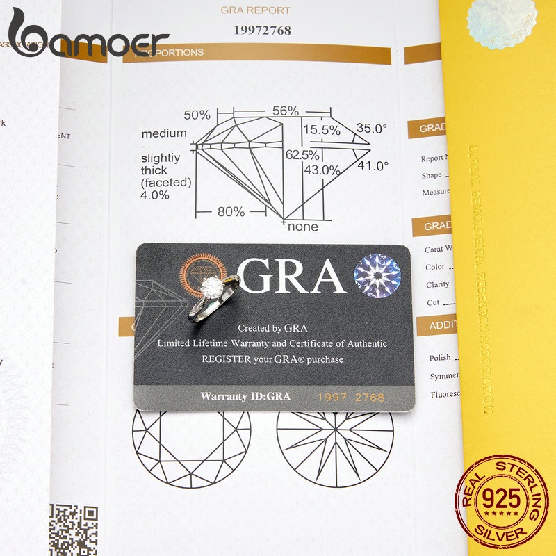 Nhẫn Bamoer Moissanite BạC 925 0.65 ThờI Trang Cho Nữ