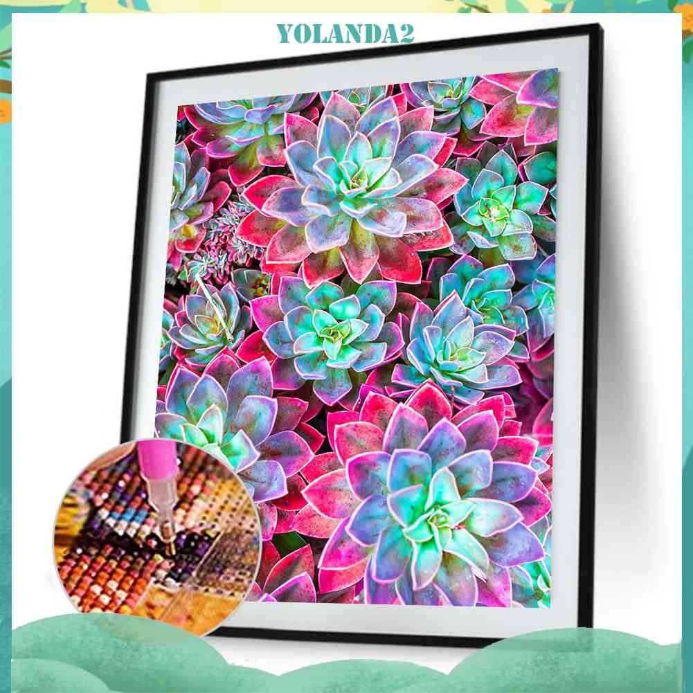 Bộ Tranh Đính Đá 5D Tự Làm Hình Chậu Cây Mọng Nước Đầy Màu Sắc