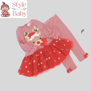 Bộ Noel Cotton hình nổi cho bé gái size 10 đến 25 kg