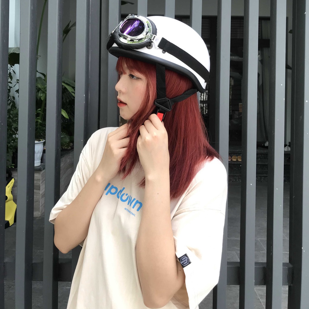 Mũ nón bảo hiểm nửa đầu cute nam nữ Mũ nó bảo hiểm phi công 1/2 có kính chính hãng
