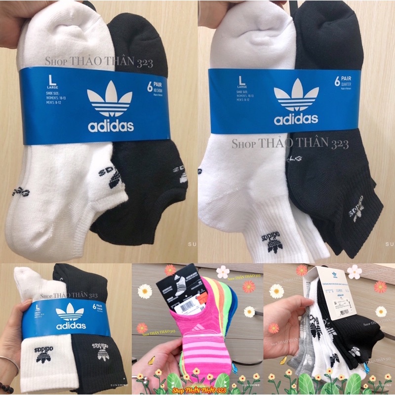 {Bill Mỹ} Set 6 Đôi Vớ (Tất) Nam , Nữ Adidas Chính Hãng Mua Tại Store Adidas Mỹ