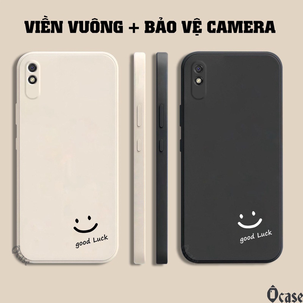 Ốp lưng Xiaomi Redmi 9A in hình mặt cười may mắn cạnh viền vuông có bảo vệ camera