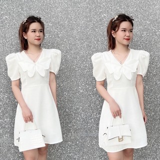 [JAMELA] Váy cổ tim tay bồng phối nơ