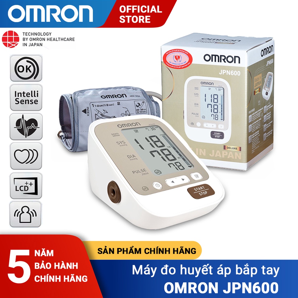[Sản Xuất Tại Nhật Bản] Máy đo huyết áp bắp tay Omron JPN600 | Màn Hình LCD , Cảm Biến Định Vị - Bảo Hành 5 Năm