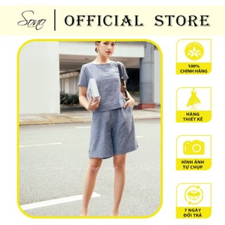 Sono - set short lửng xanh jean set công sở chất liệu linen cao cấp