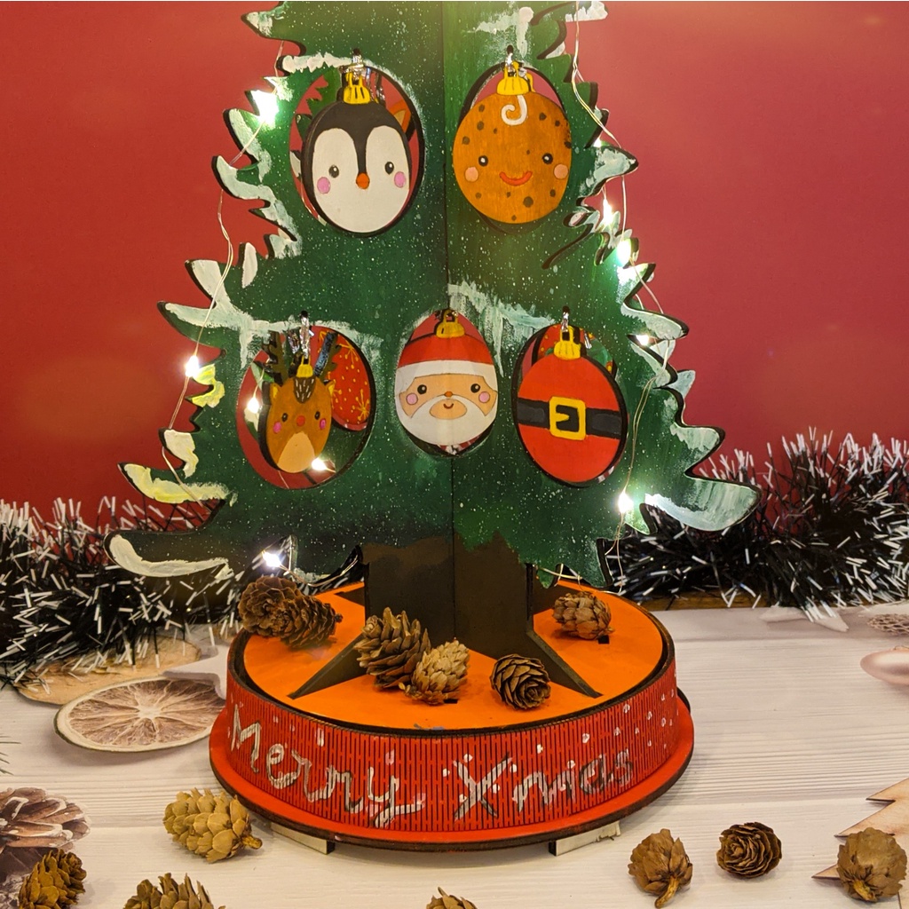 Cây thông DIY để bàn kèm phụ kiện và chân đế xoay