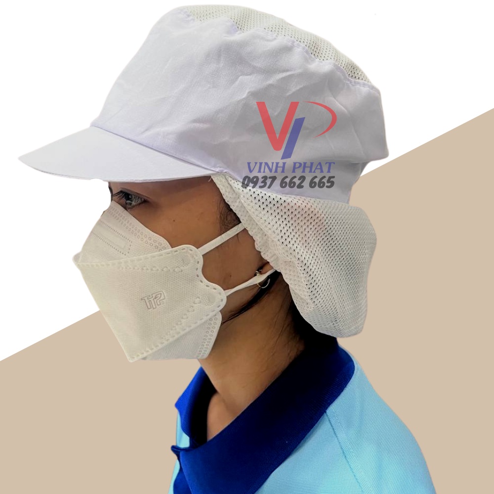 Nón Vải Lưới Dài Trùm Tóc Công Nhân SX Thực Phẩm, Thuỷ Sản Màu Trắng  - Mũ Lưới Dài Màu Trắng - Hình thật, có sẵn.