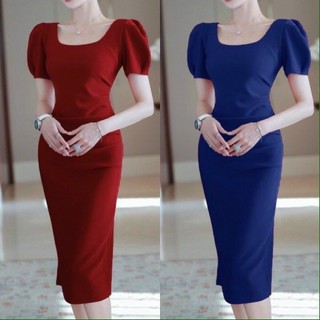 Đầm ôm cổ tròn nhún eo Đầm công sở đi làm thanh lịch có size M,L,XL