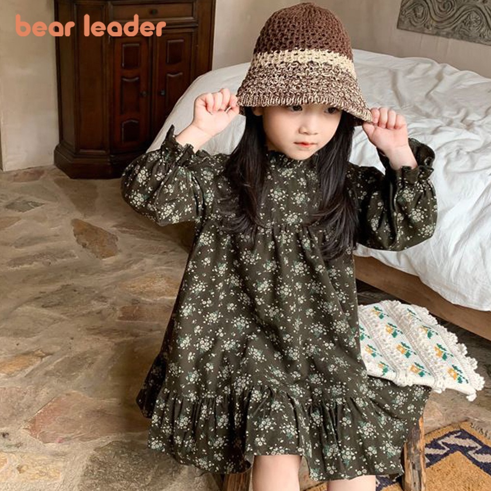 BEAR LEADER Đầm Tay Dài Họa Tiết Hoa Phong Cách Vintage Dành Cho Bé Gái