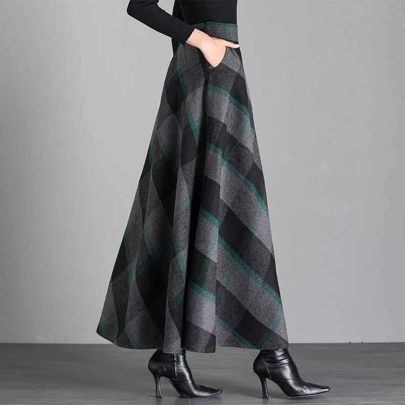 Chân Váy Len Chữ A Dáng Dài Lưng Cao Họa Tiết Kẻ Sọc Thời Trang Thu Đông Hàng Mới 2022