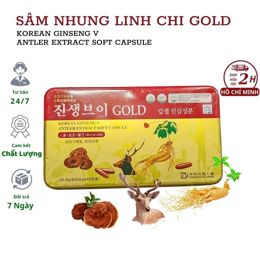 Viên sâm nhung linh chi Hàn Quốc Gold hộp 60 viên, KOREAN GINSENG V ANTLER EXTRACT SOFT CAPSULE (Dongwon Korea Ginseng)