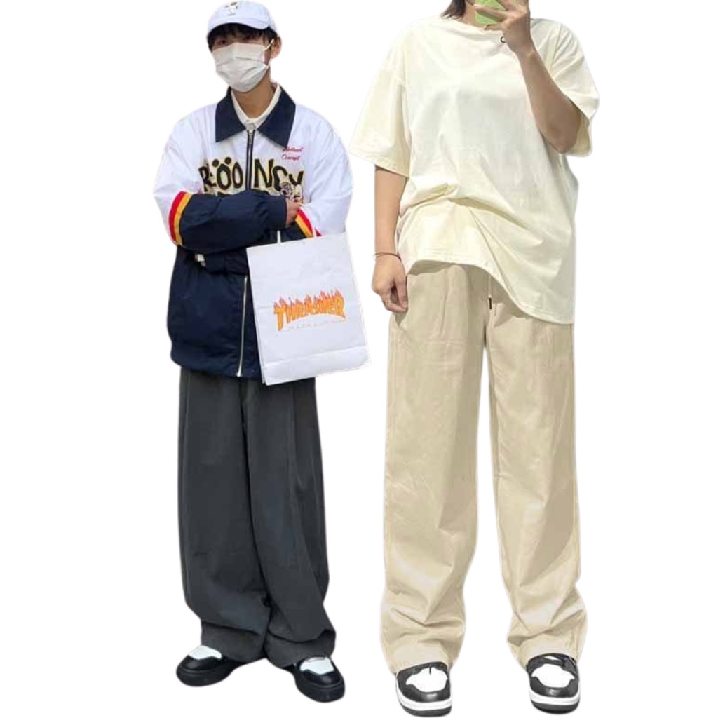 Quần Jogger Baggy kaki Dáng Suông Dài ống rộng - Chất Vải Kaki Kiểu Thể Thao UNISEX bốn Màu Đen,rêu,be,xám. 03x