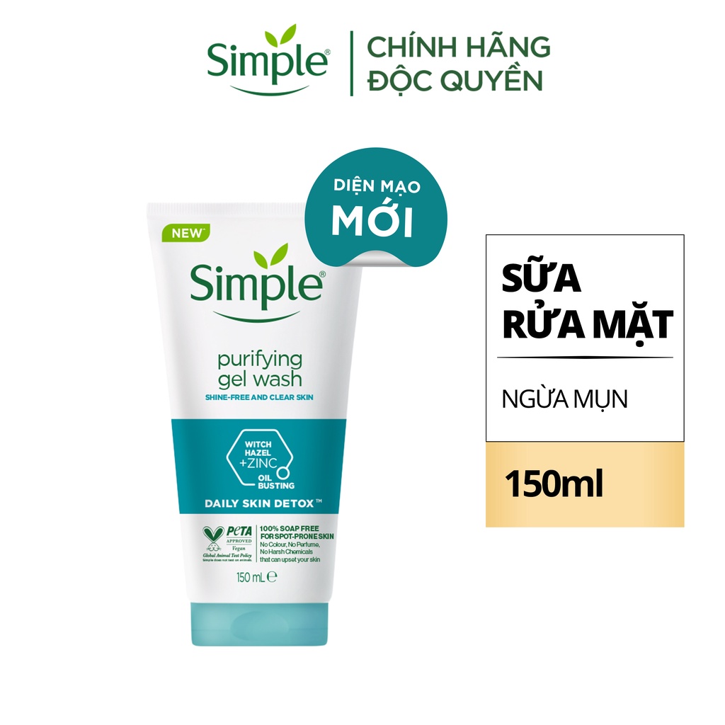 Sữa rửa mặt Simple giúp kiềm dầu và ngừa mụn hiệu quả - cho da dầu mụn 150ml [CHÍNH HÃNG ĐỘC QUYỀN] [DIỆN MẠO MỚI]