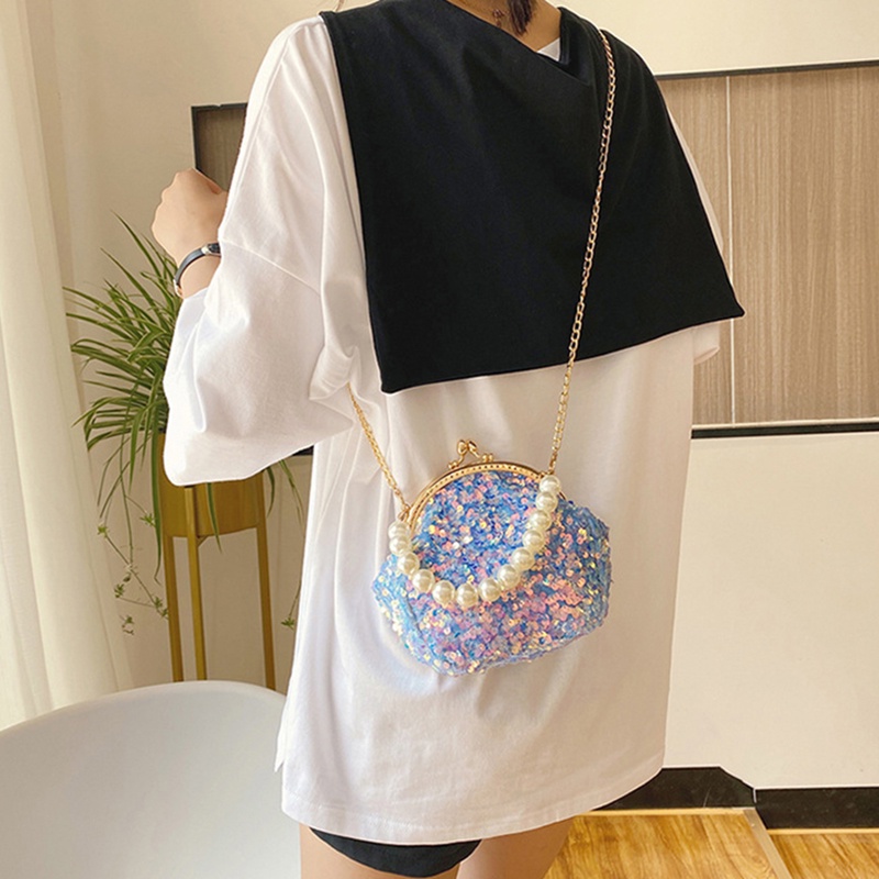 Ielgy Túi Đeo Chéo mini Hình Vỏ Sò Đính Kim Sa Siêu Lấp Lánh Cho Nữ