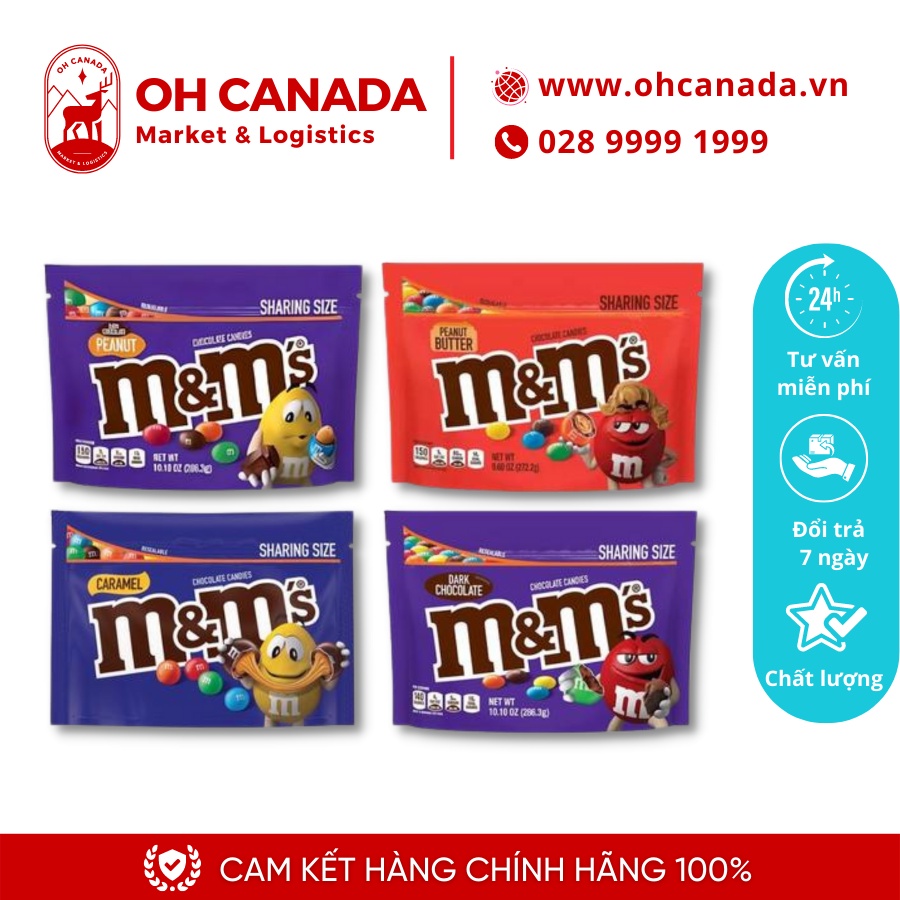 Kẹo Chocolate M&M's 4 hương vị khác nhau Của Mỹ 286g