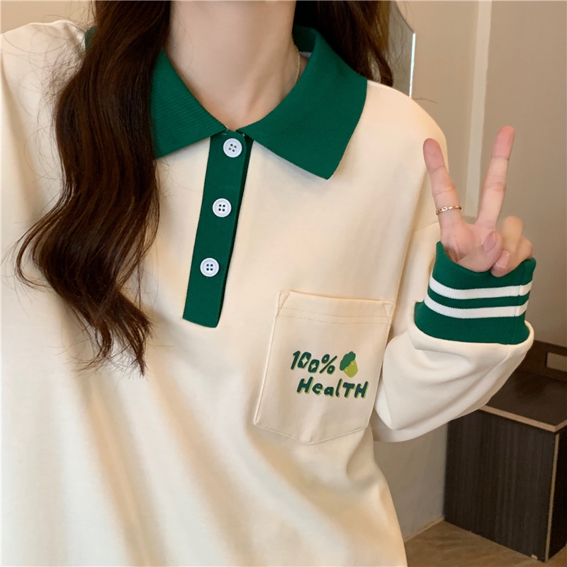 Áo sweater SUXI thể thao polo dáng rộng phối túi đơn giản thời trang xuân thu cho nữ