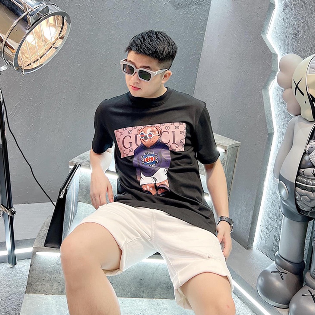 Áo phông gucci gấu Form rộng, áo Thun gc Unisex Nam Nữ Cotton co dãn 4 chiều
