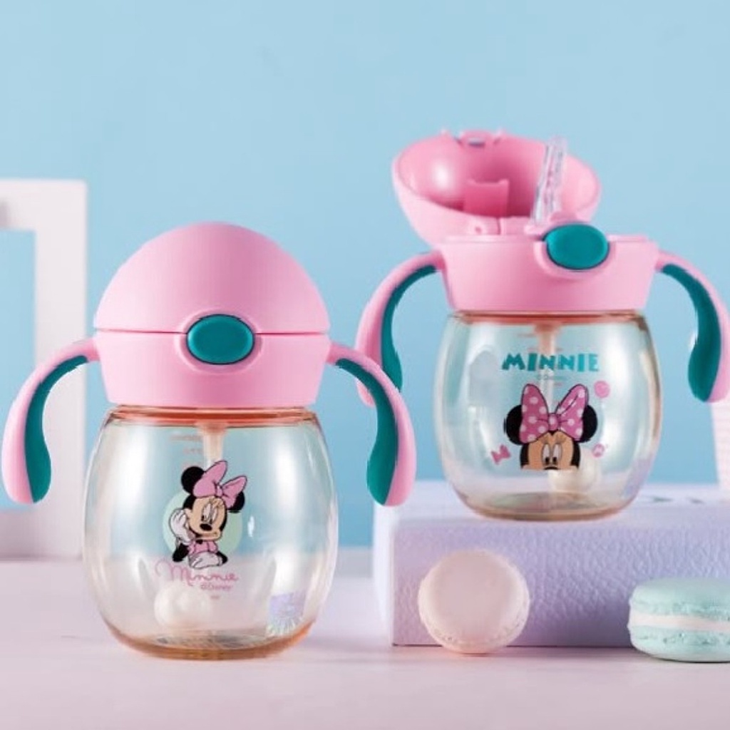 Bình Uống Nước DISNEY Ống Hút MINNIE Hồng 240ml- KHÔNG HỘP