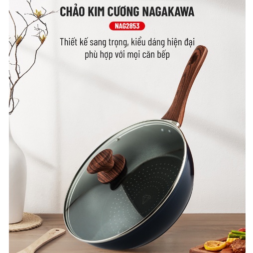 COMBO Chảo Sâu Lòng NAG2653 Đáy Từ 5 Lớp Chống Dính Nagakawa (26cm) và Chảo chống dính đáy từ Nagakawa NAG2201 (21cm)