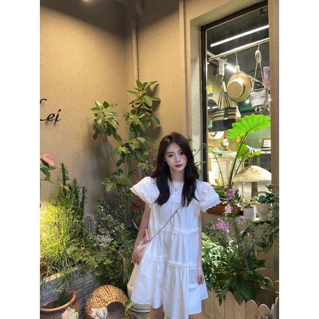 💞 Váy trắng  đầm babydoll Đầm Búp Bê Màu Trắng Dễ Thương Thời Trang Mùa Hè